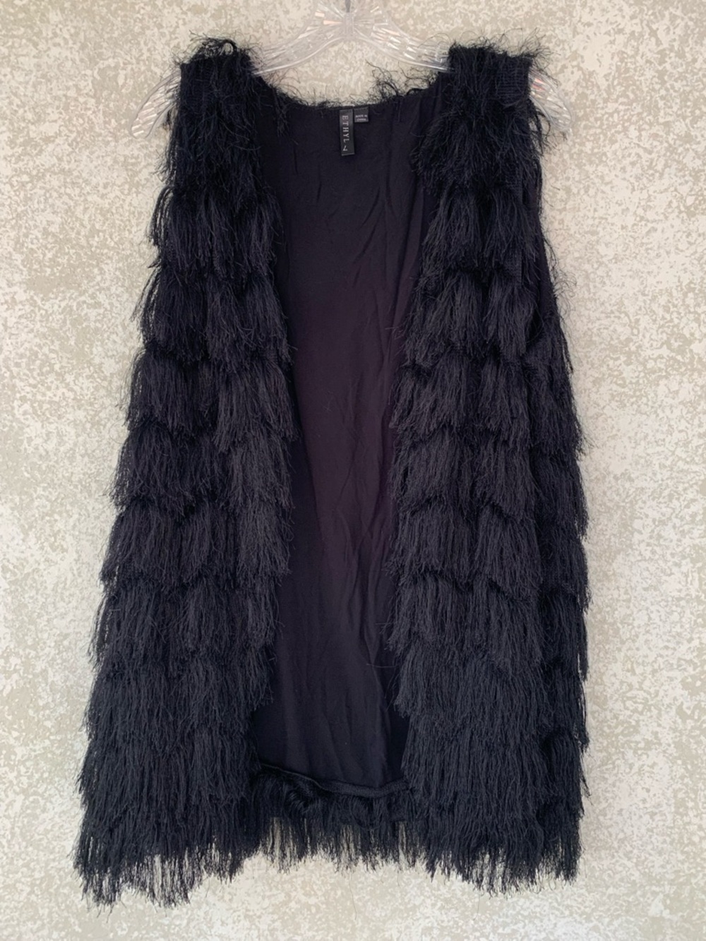 Ethyl Black Faux-Fur Fringe Vest Large Mobwife‎ Whimsygoth Boho Western Dark